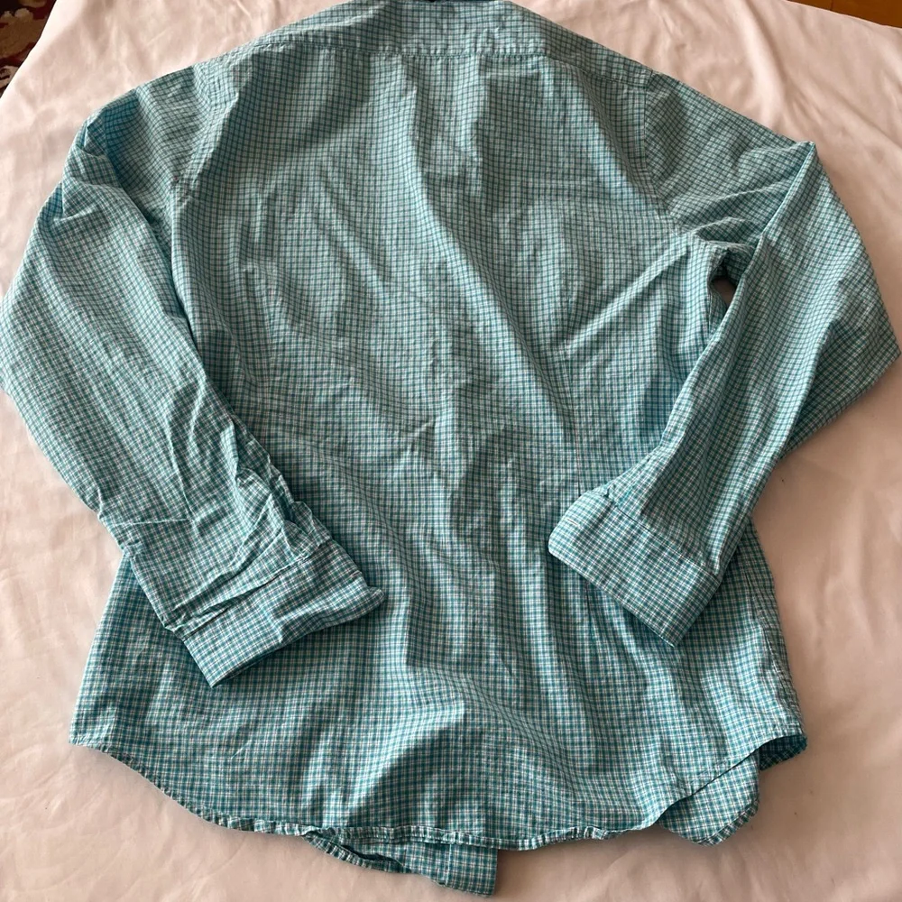 Express Turquoise & White Plaid Men’s Long-Sleeved Shirt, Sz M - Picture 2 of 6